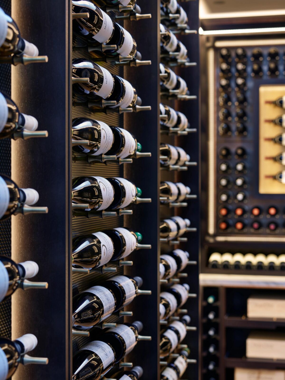 wine room display with a display wall in the background